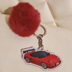 Acura NSX Red Keychain + Fuzzy Ball Car Key Accessory